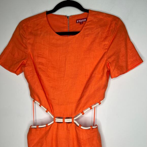 Staud Orange Matteo Cut Out Linen Midi Dress Size 0 - Picture 4 of 8
